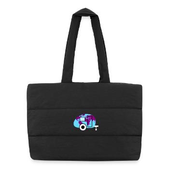 Caravan Weltkarte Wohnwagen Camping Weltenbummler - Puffer-Einkaufstasche - Schwarz - Vorne