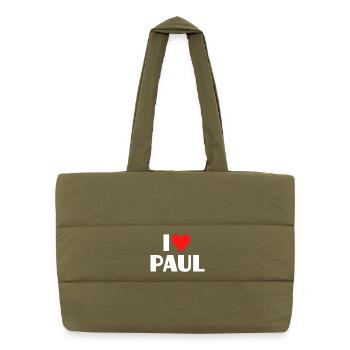 J'aime Paul Red Heart, fan du nom romantique - Sac shopping matelassé - safari green - Devant