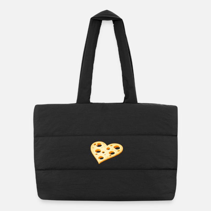Cheese Slice in Heart Shape Illustration Food Motif Puffer Shopping Bag