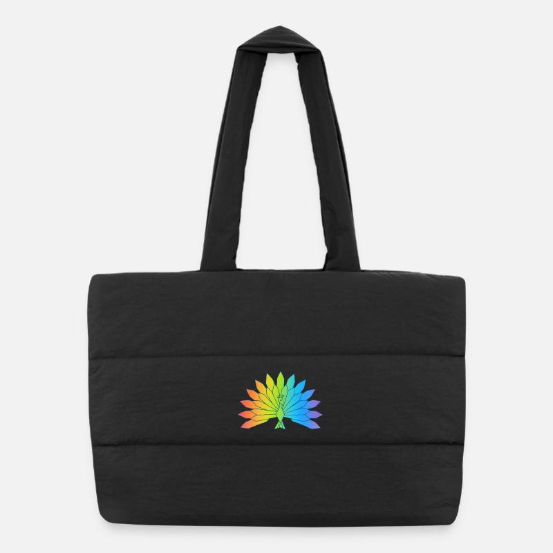 Multicolored Peacock Puffer Shopping Bag