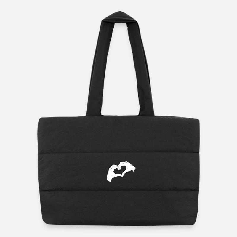 Herzhand-Design mit minimalistischem Look - Puffer-Einkaufstasche - Schwarz