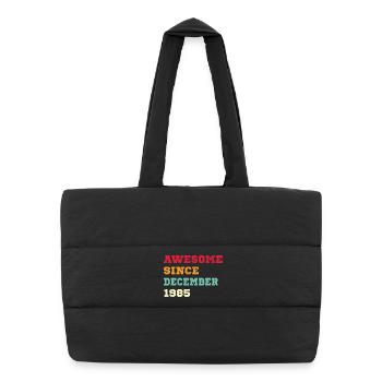 1985 December Vintage Birthday Gift - Puffer Shopping Bag - black - Front
