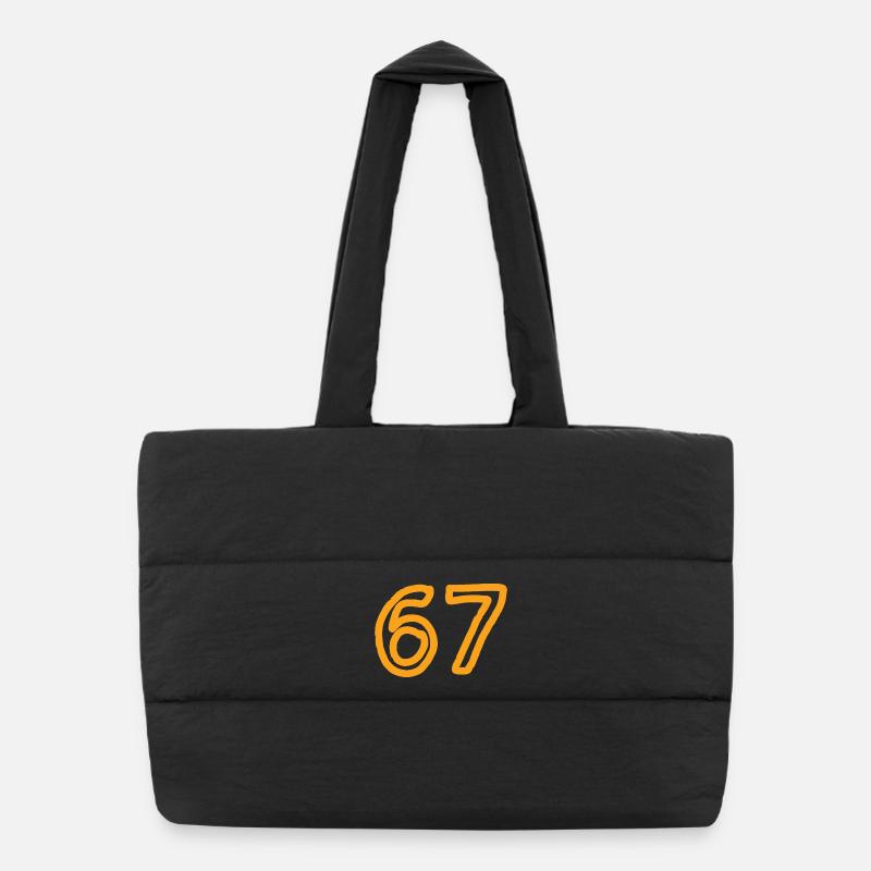 Number 67 in orange - Puffer Shopping Bag - black