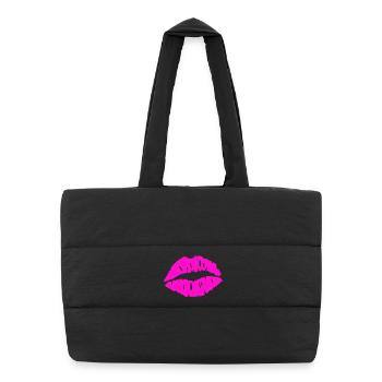 Kussmund Neon Pink Grafik - Puffer-Einkaufstasche - Schwarz - Vorne