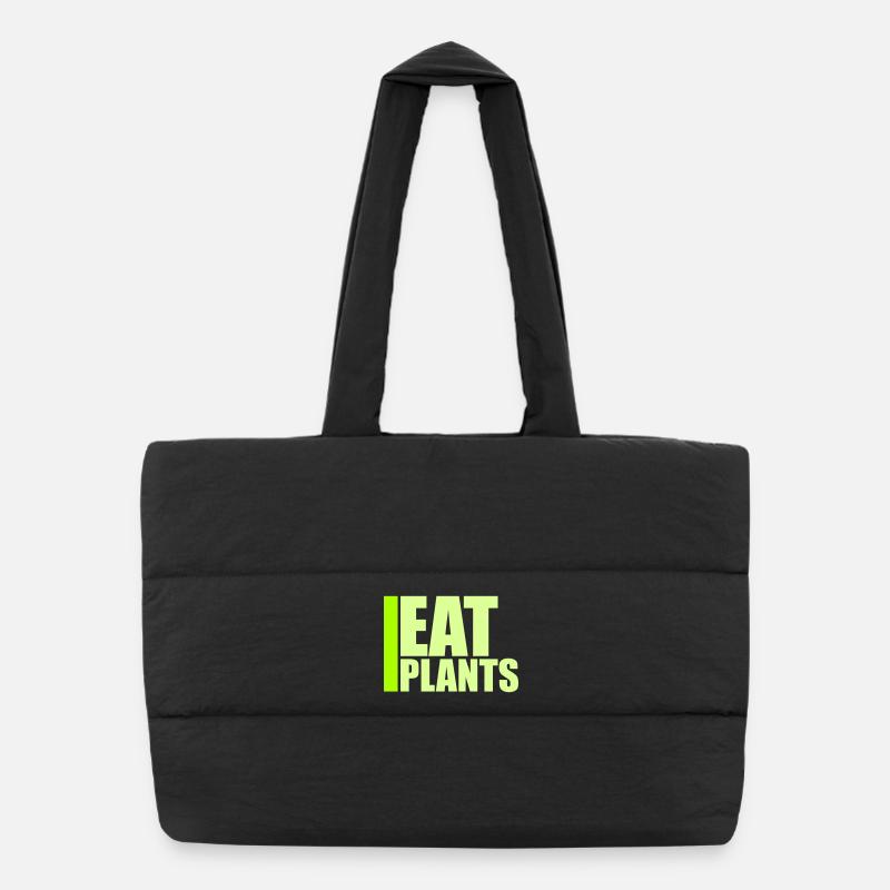 Eat Plants Lustig Vegan Vegetarisch Statement Logo Puffer-Einkaufstasche