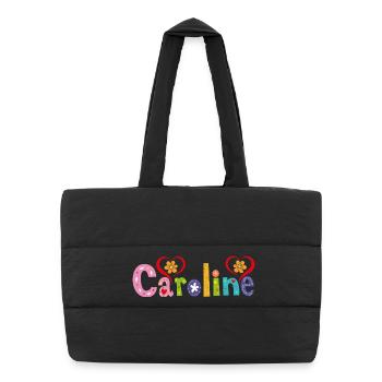 Personalisierter Caroline-Name - Puffer-Einkaufstasche - Schwarz - Vorne
