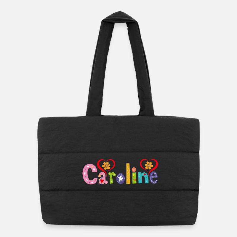 Personalized Caroline Name - Puffer Shopping Bag - black