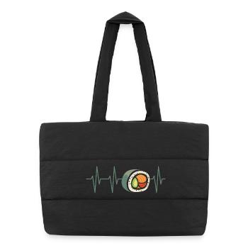 Sushi Heartbeat – Pulse Line Food Design - Puffer Shopping Bag - black - Front