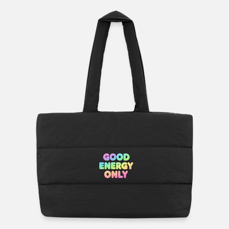 Good Energy Only – Positive Statement Typografie Puffer-Einkaufstasche