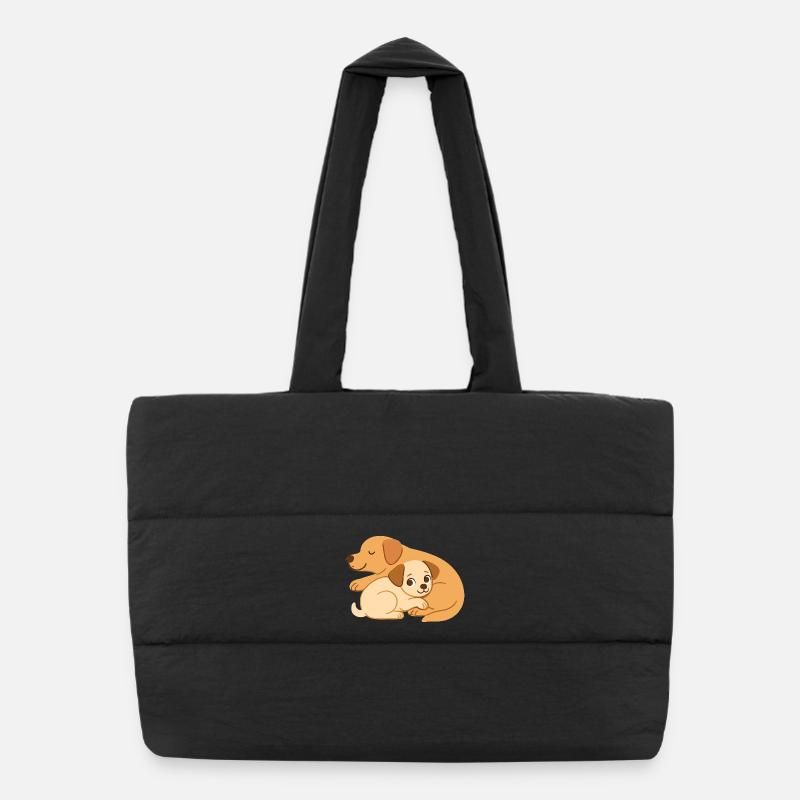 Cute dogs cuddle: Small & big dog Puffer Shopping Bag