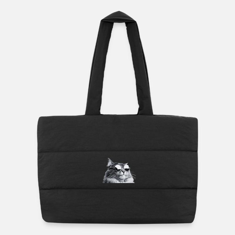 Graue Katze mit Sonnenbrille Porträt - Puffer-Einkaufstasche - Schwarz