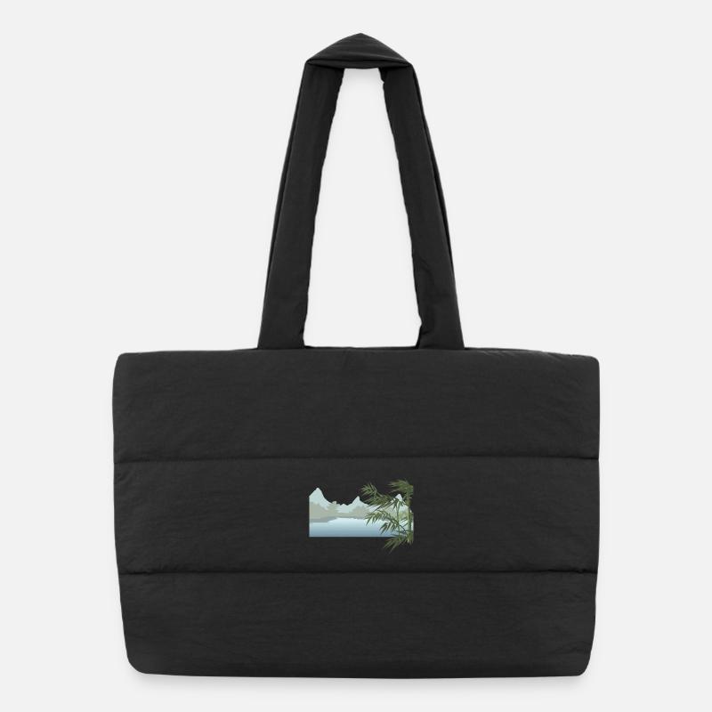Paysage fluvial avec des feuilles de palmier Sac shopping matelassé