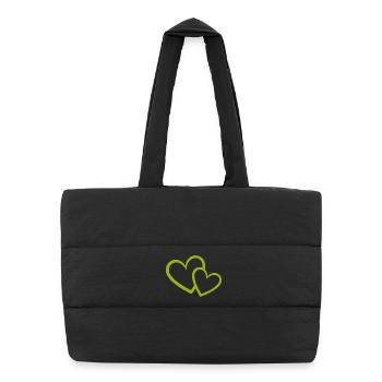 Cœur vert motif de cœurs verts - Sac shopping matelassé - noir - Devant