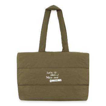 Lets Play Nice and Slowly - White - Puffer Shopping Bag - safari green - Front