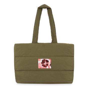 Red Hydrangea Floral Pattern - Puffer Shopping Bag - safari green - Front