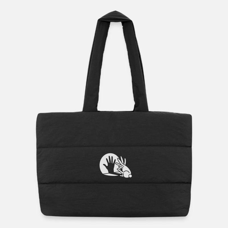 Chinese shadow, hand, rabbit, phosphorescent - Puffer Shopping Bag - black