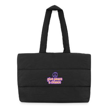 Peace Now Bubble Font "Give Peace A Chance" - Puffer Shopping Bag - black - Front