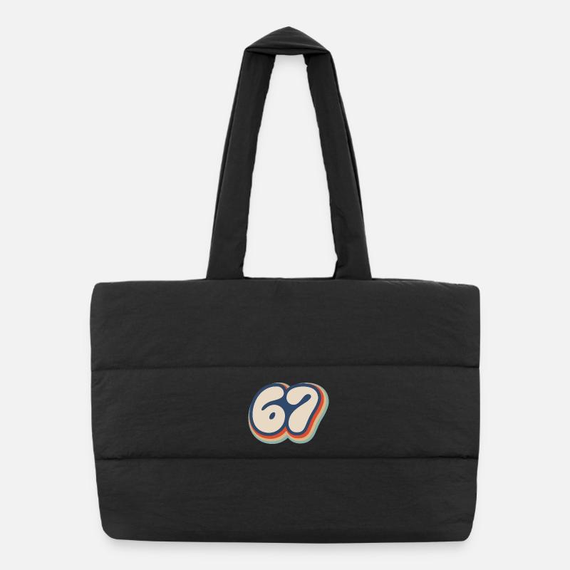 67 - Sixty Seven Number 67 Vintage Retro Meme Six  Puffer Shopping Bag