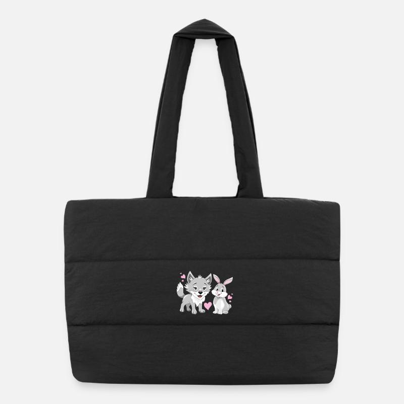 Bébé loup heureux et mignon lapin souriant Sac shopping matelassé