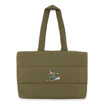Skiing Dog Winter Sports Funny Slope Hero - Puffer Shopping Bag - safari green - Front
