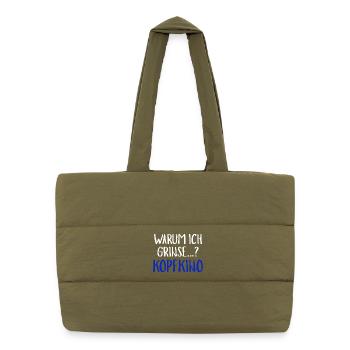 Warum Ich Grinse Kopfkino Funny Slogan Humour - Puffer-Einkaufstasche - safari Green - Vorne