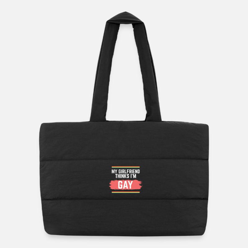 Pride Rainbow My Girlfriend Thinks I'm Gay - Puffer Shopping Bag - black