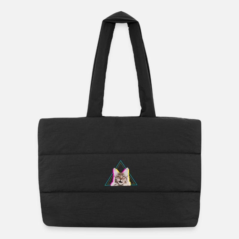 Neon Retro Katze Geometrisches Dreieck Kunst Puffer-Einkaufstasche