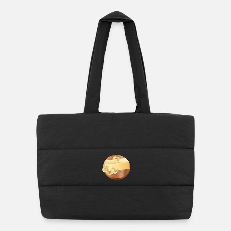 delicately shimmering butter with rolls on wooden board Puffer Shopping Bag