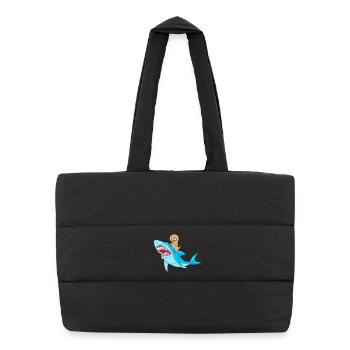 Verspielte Golden Doodle Welpe reitet Hai Design - Puffer-Einkaufstasche - Schwarz - Vorne