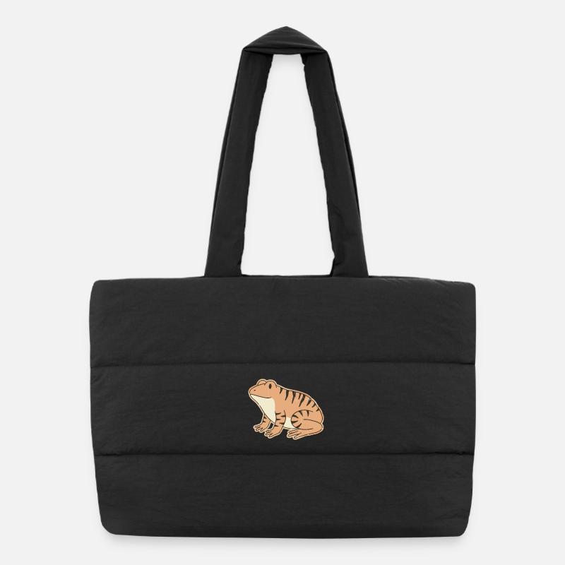 orange toad with retro stripes tabby stripes - Puffer Shopping Bag - black