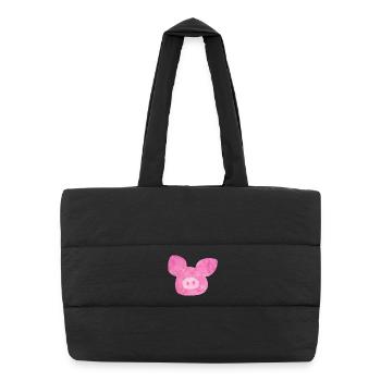 Pig Head Fur Good Luck Pink Farm Organic Nature - Puffer Shopping Bag - black - Front