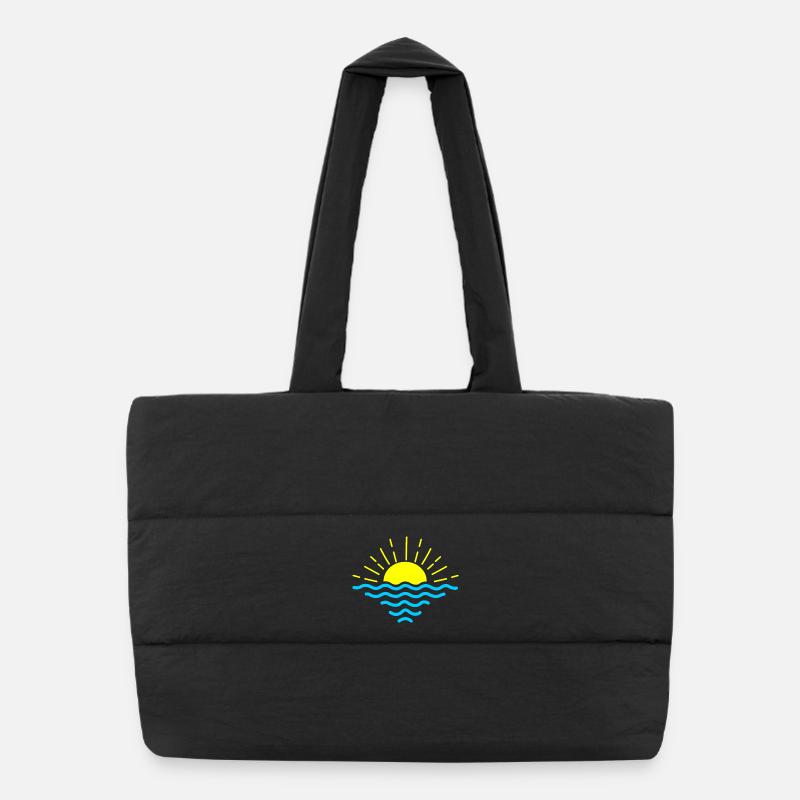Coucher de soleil vagues bleues Sac shopping matelassé