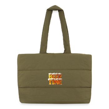 Beer Time – 3D Beer Glass Letters with Foam - Puffer Shopping Bag - safari green - Front