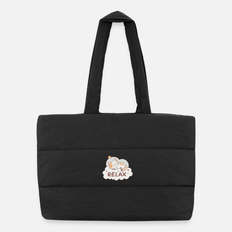 Chaton rêveur sur nuage pastel Sac shopping matelassé