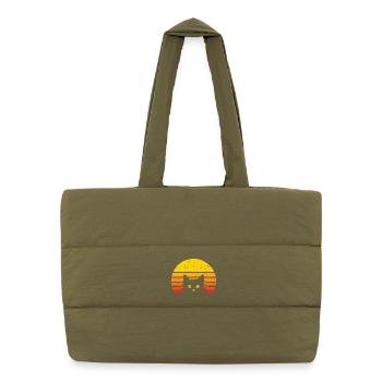 Cat silhouette in the retro sun - Puffer Shopping Bag - safari green - Front