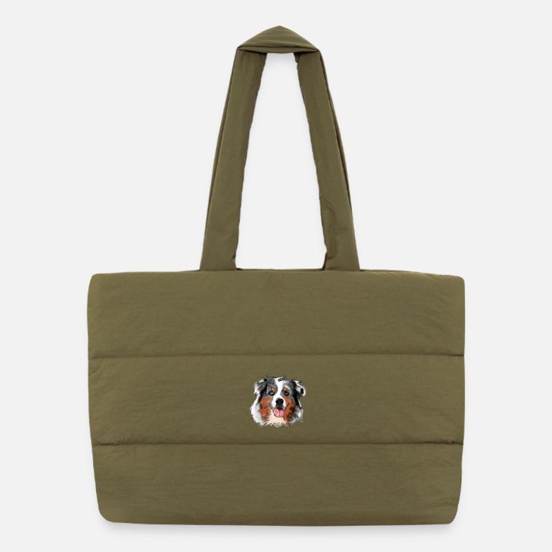 Australian Shepherd Puffer Shopping Bag