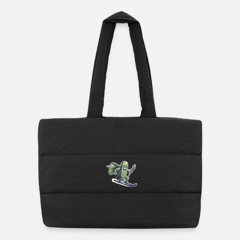 Superhero Cucumber On Skis Funny Ski Humor Puffer Shopping Bag