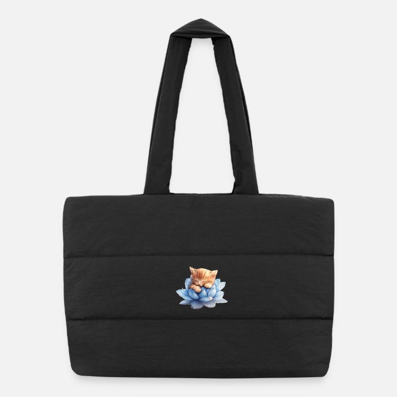 Chaton se reposant sur des succulentes bleues Sac shopping matelassé