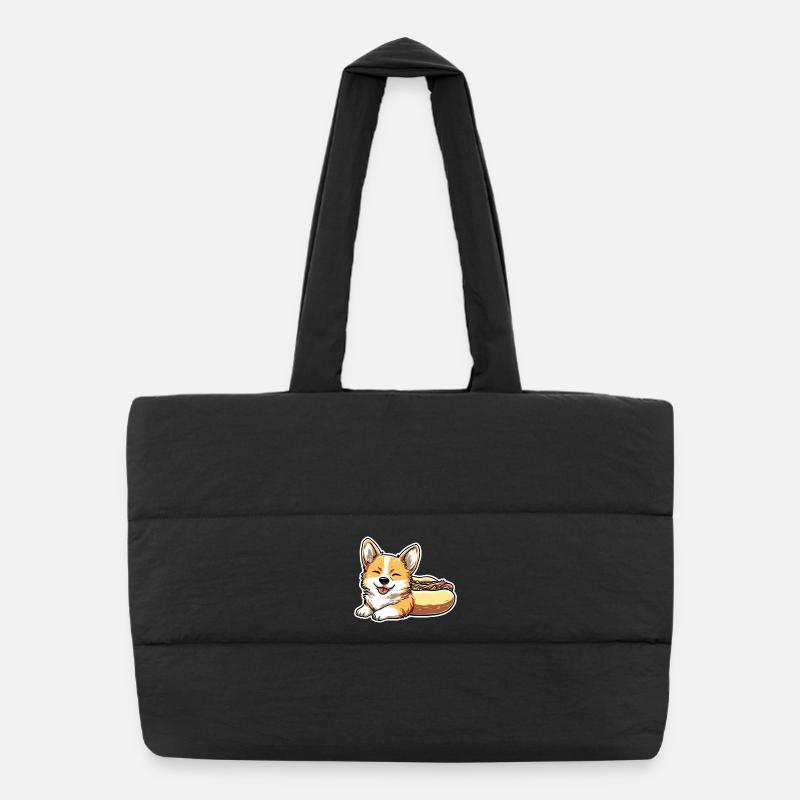 Süßer Corgi-Hotdog-Brötchen-Aufkleber - Puffer-Einkaufstasche - Schwarz