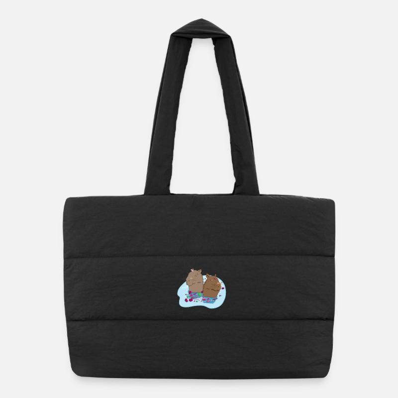 Capybaras in love - Puffer Shopping Bag - black