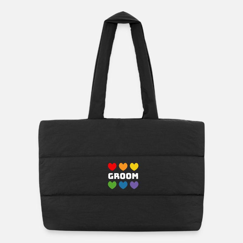 Regenbogenherzchen Groom weiss Puffer-Einkaufstasche