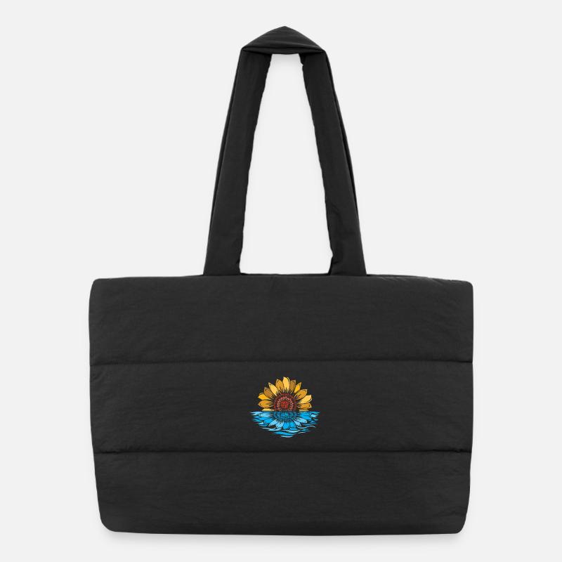 Sunflower, Sea, Sunset, Flowers, Water Puffer Shopping Bag