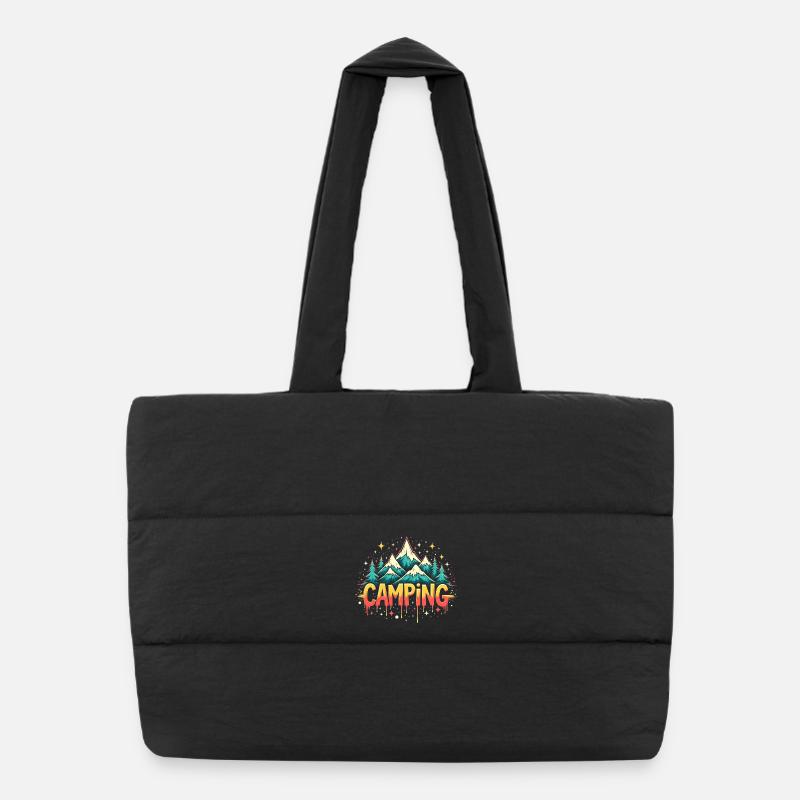 Retro Mountain Camping Schriftzug - Puffer-Einkaufstasche - Schwarz