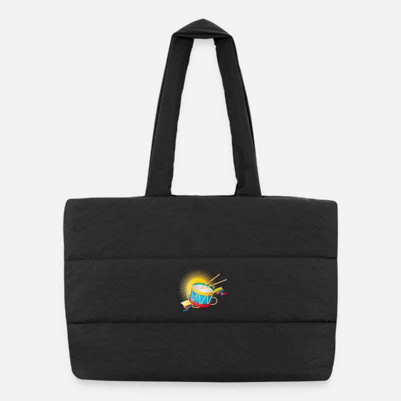 Bunte Blechtrommel mit Sonne und Banner Puffer-Einkaufstasche