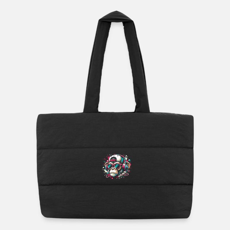 Cool monkey with sunglasses and beats - Puffer Shopping Bag - black