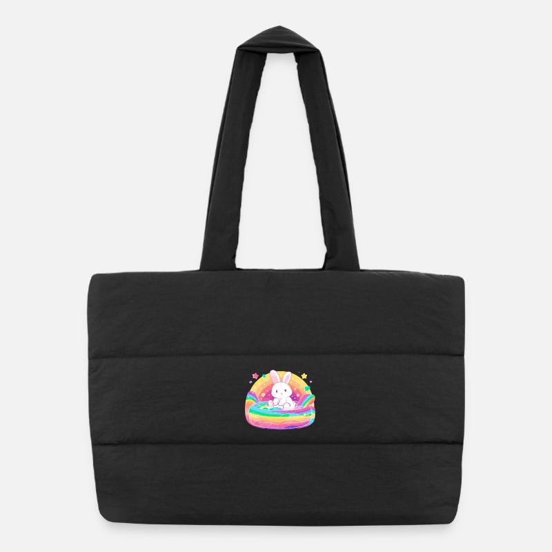 Kawaii Hase im Regenbogen Puffer-Einkaufstasche
