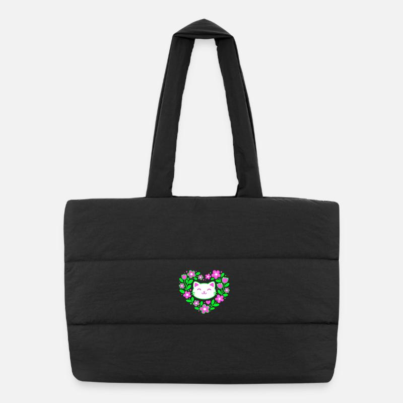 Chat-Cœur-Fleur Sac shopping matelassé