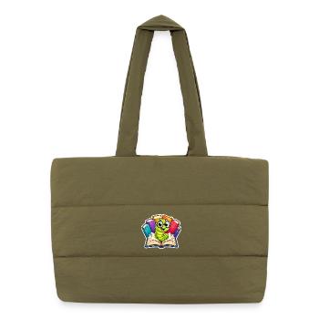 Cheerful Bookworm - Puffer Shopping Bag - safari green - Front