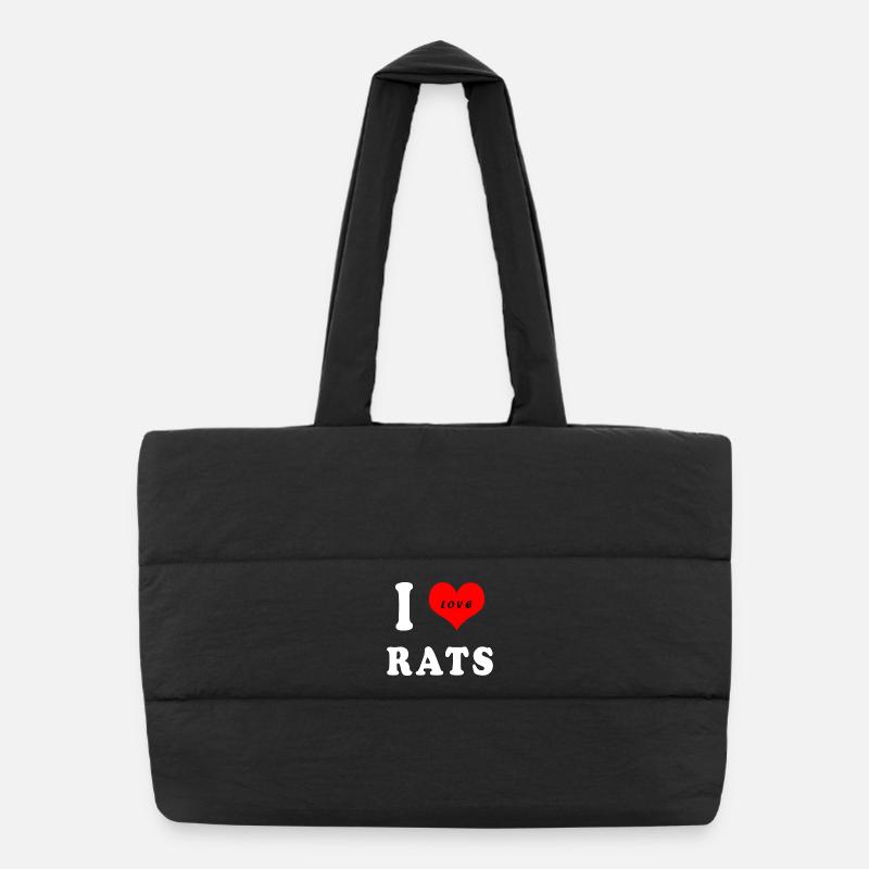 J'adore les rats - Sac shopping matelassé - noir