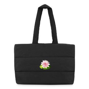 nénuphar brillant avec pétale de nénuphar vert - Sac shopping matelassé - noir - Devant